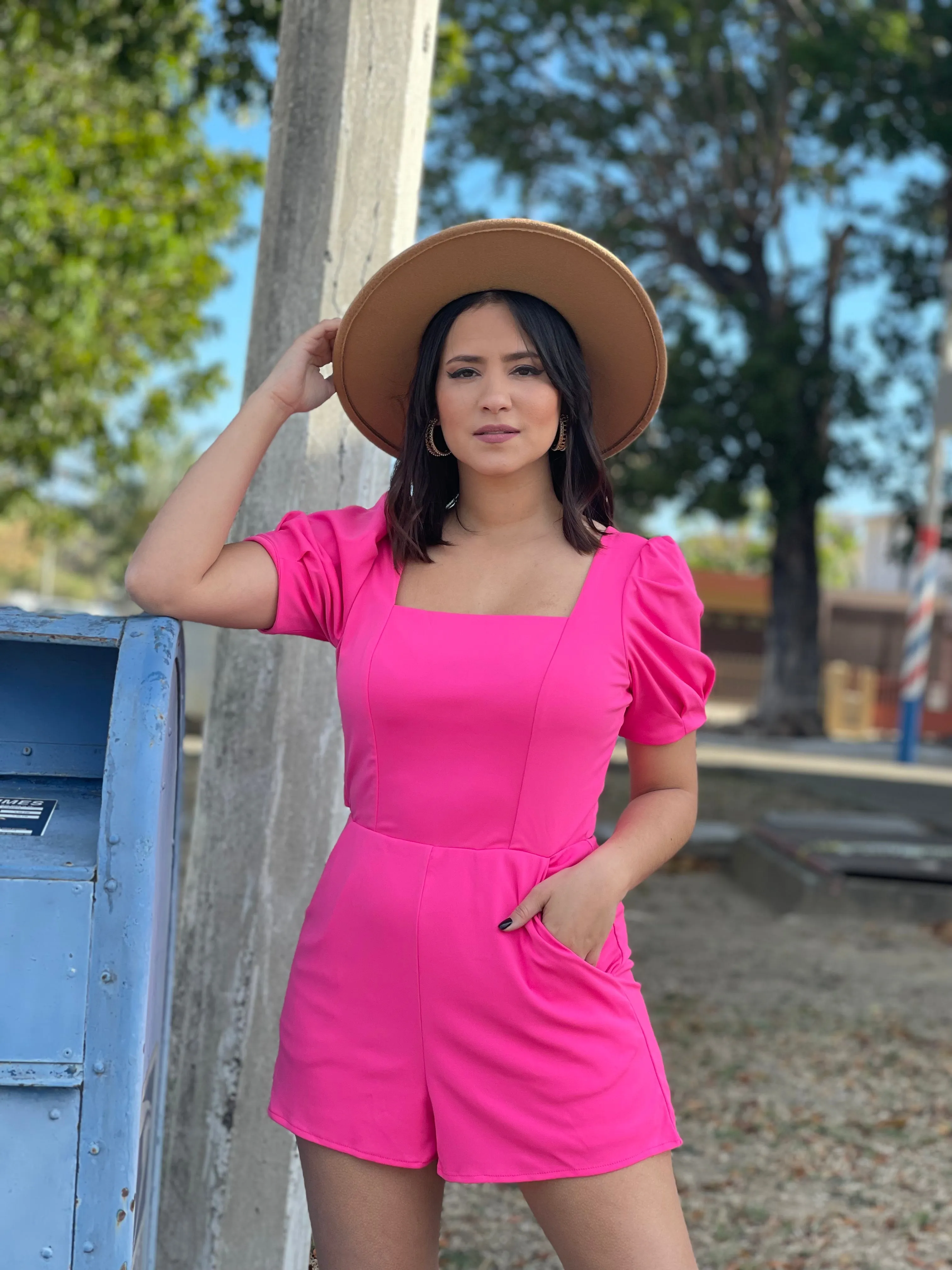 Neon Pink Puffy Romper