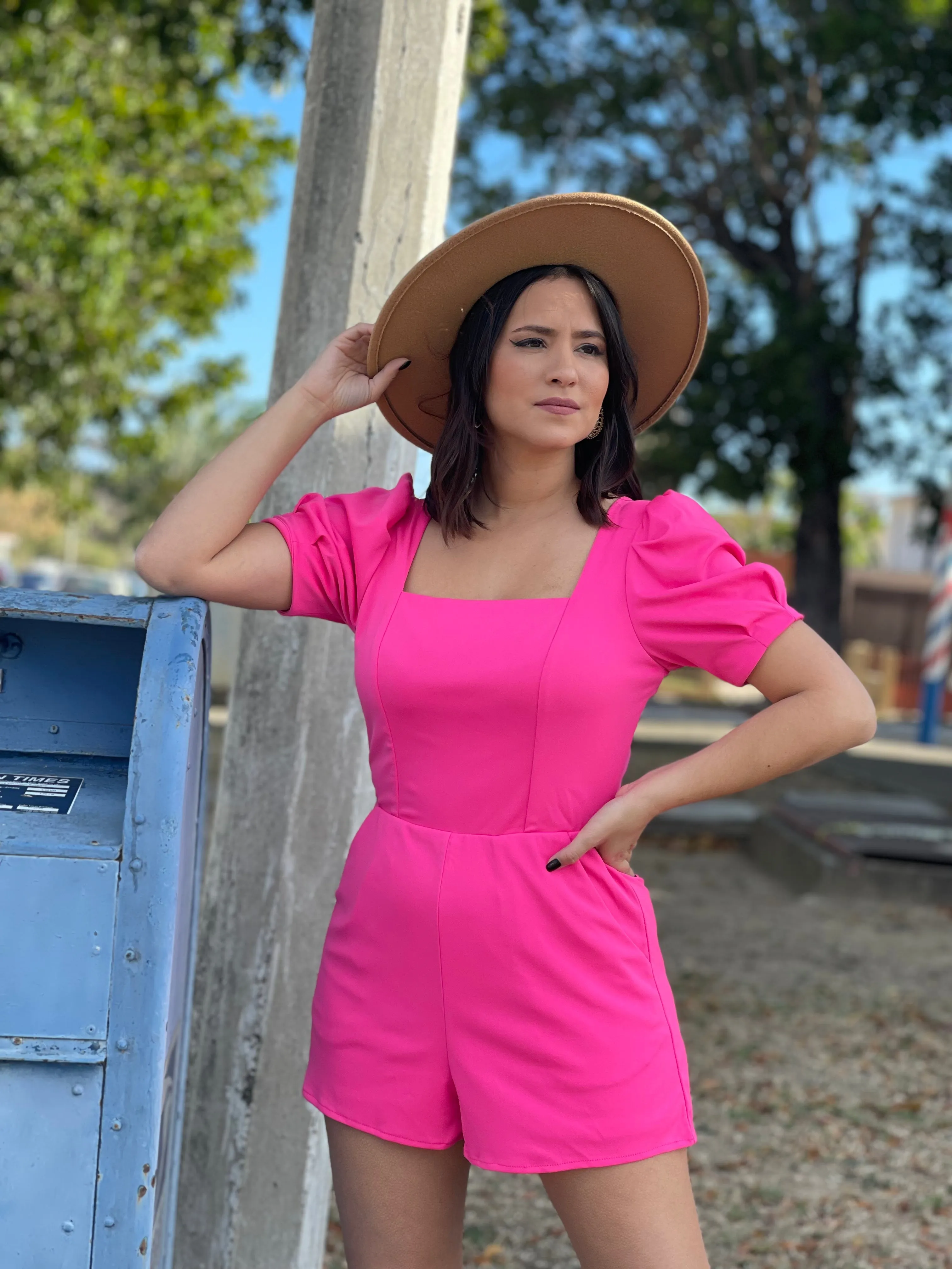 Neon Pink Puffy Romper