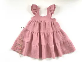 Old- pink Muslin Flutters Sleeve Dress