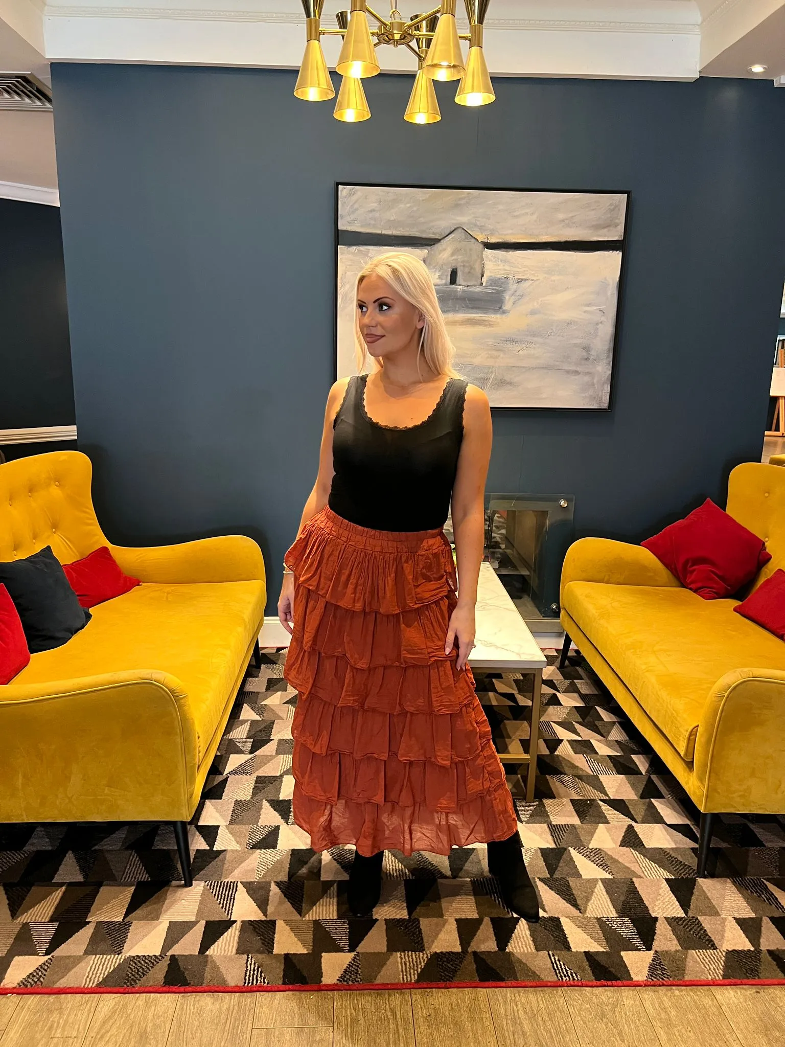 Olga Ruffle Skirt Rust