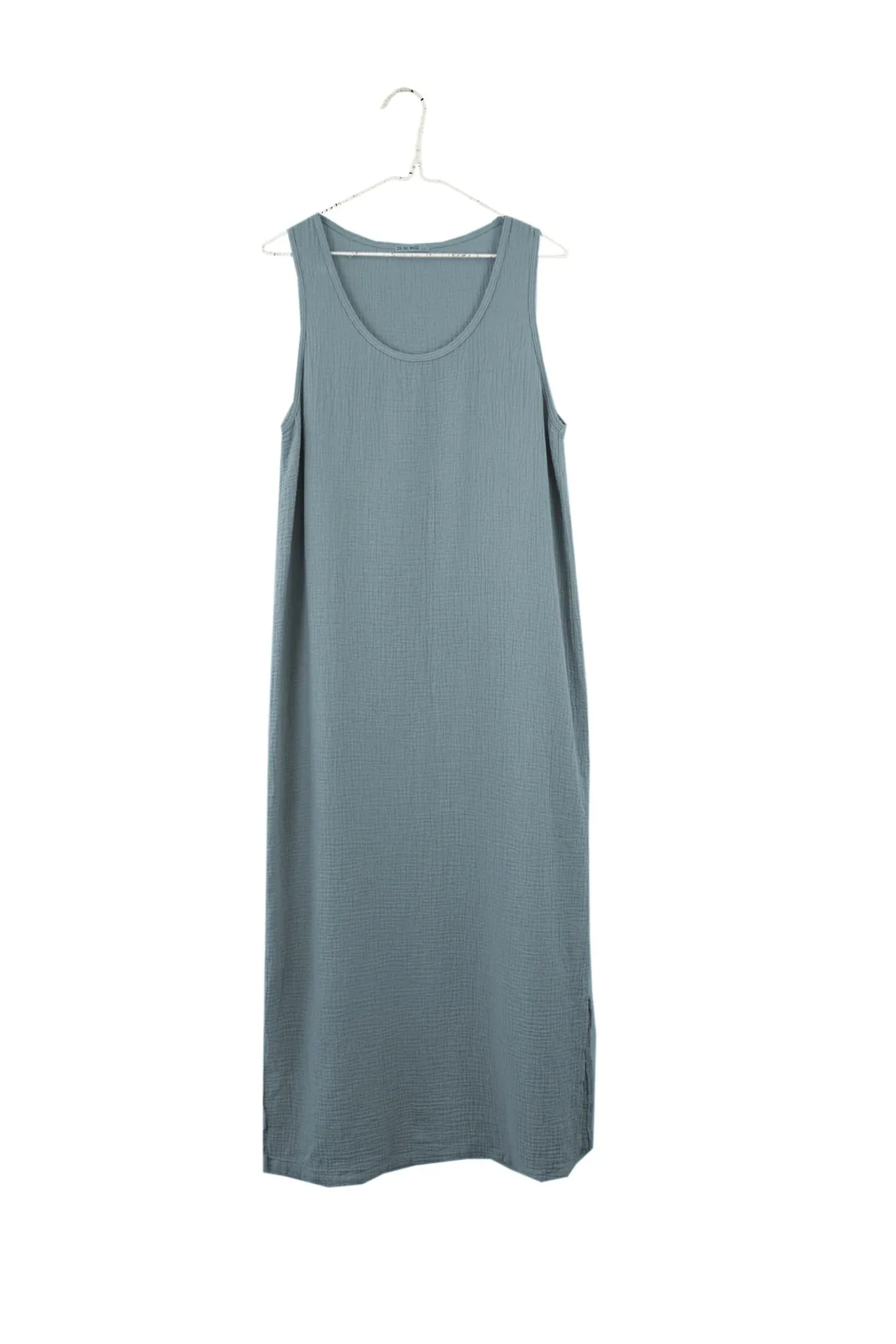 Organic Gauze Sleeveless Dress in Blue Grey