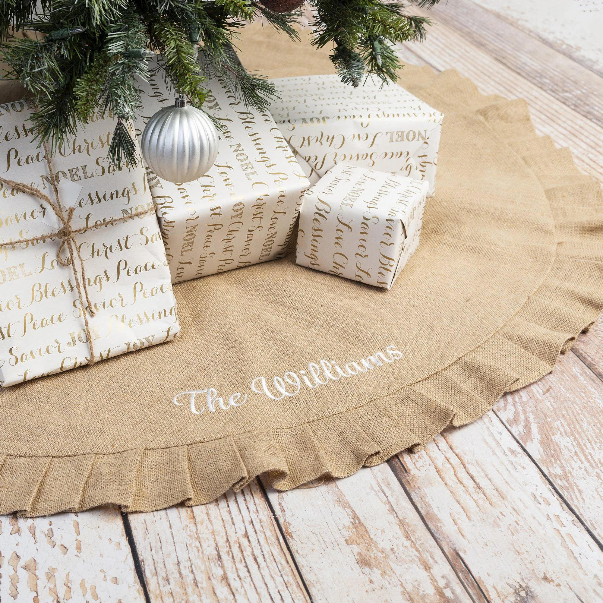 Personalized Burlap Christmas Tree Skirt