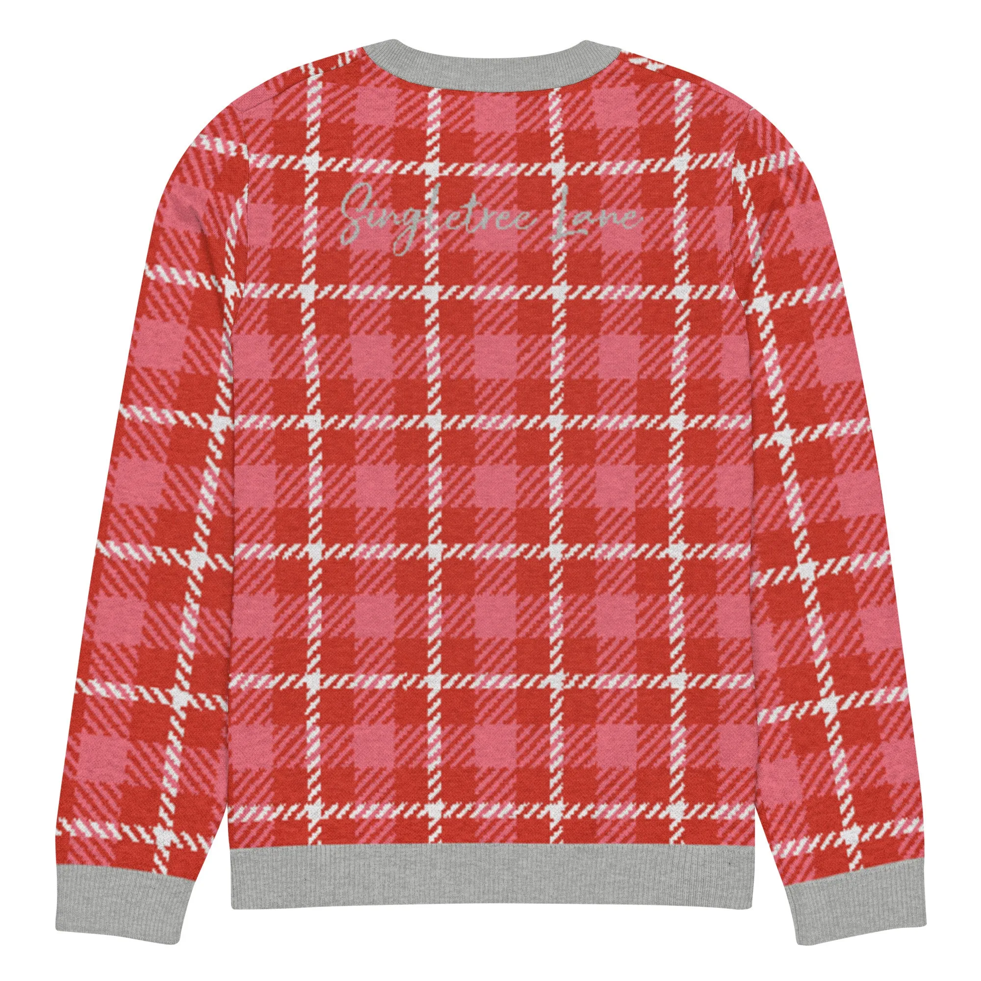 Pink Candy Patriot Plaid Knitted Crewneck Sweater