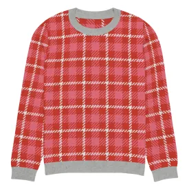 Pink Candy Patriot Plaid Knitted Crewneck Sweater