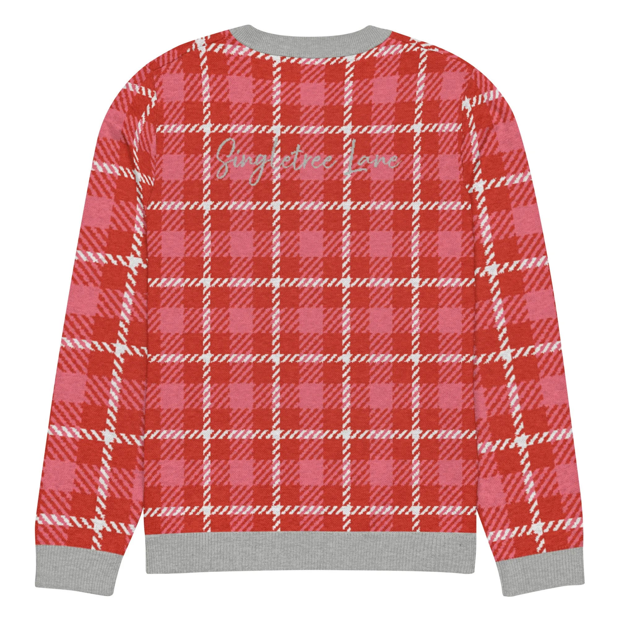 Pink Candy Patriot Plaid Knitted Crewneck Sweater