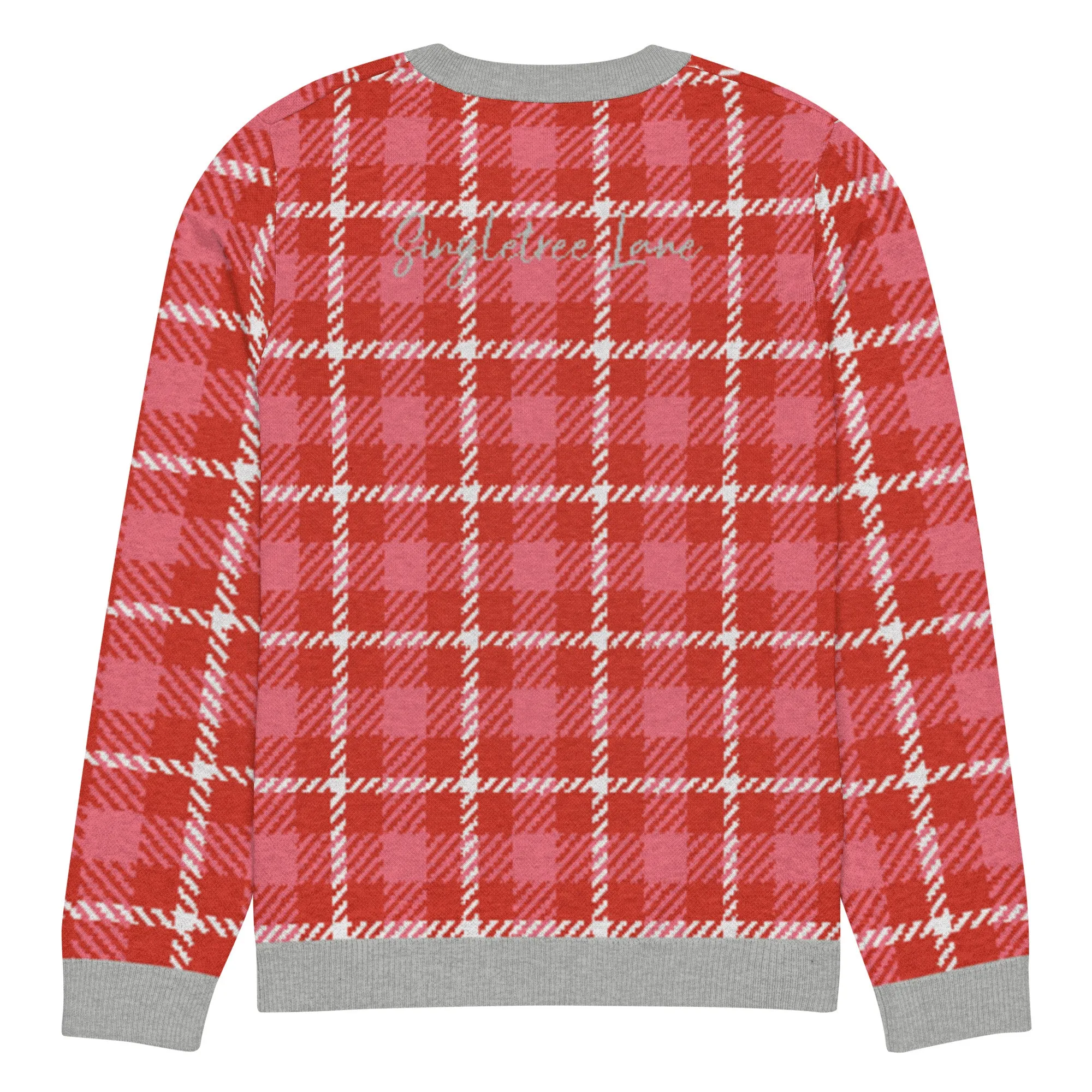 Pink Candy Patriot Plaid Knitted Crewneck Sweater