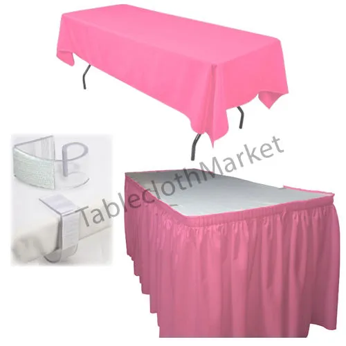 Polyester Pleated Table Set Skirt With Clips 17' Ft    Clip   Topper Media Day"