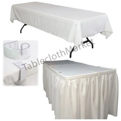 Polyester Pleated Table Set Skirt With Clips 17' Ft    Clip   Topper Media Day"