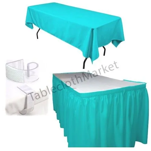 Polyester Pleated Table Set Skirt With Clips 17' Ft    Clip   Topper Media Day"