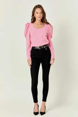 Puff Sleeve Striped Knit Top