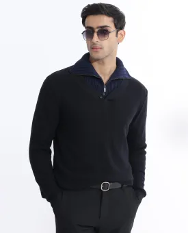 Rare Rabbit Mens Breeze Black Sweater Full Sleeve V-Neck Solid