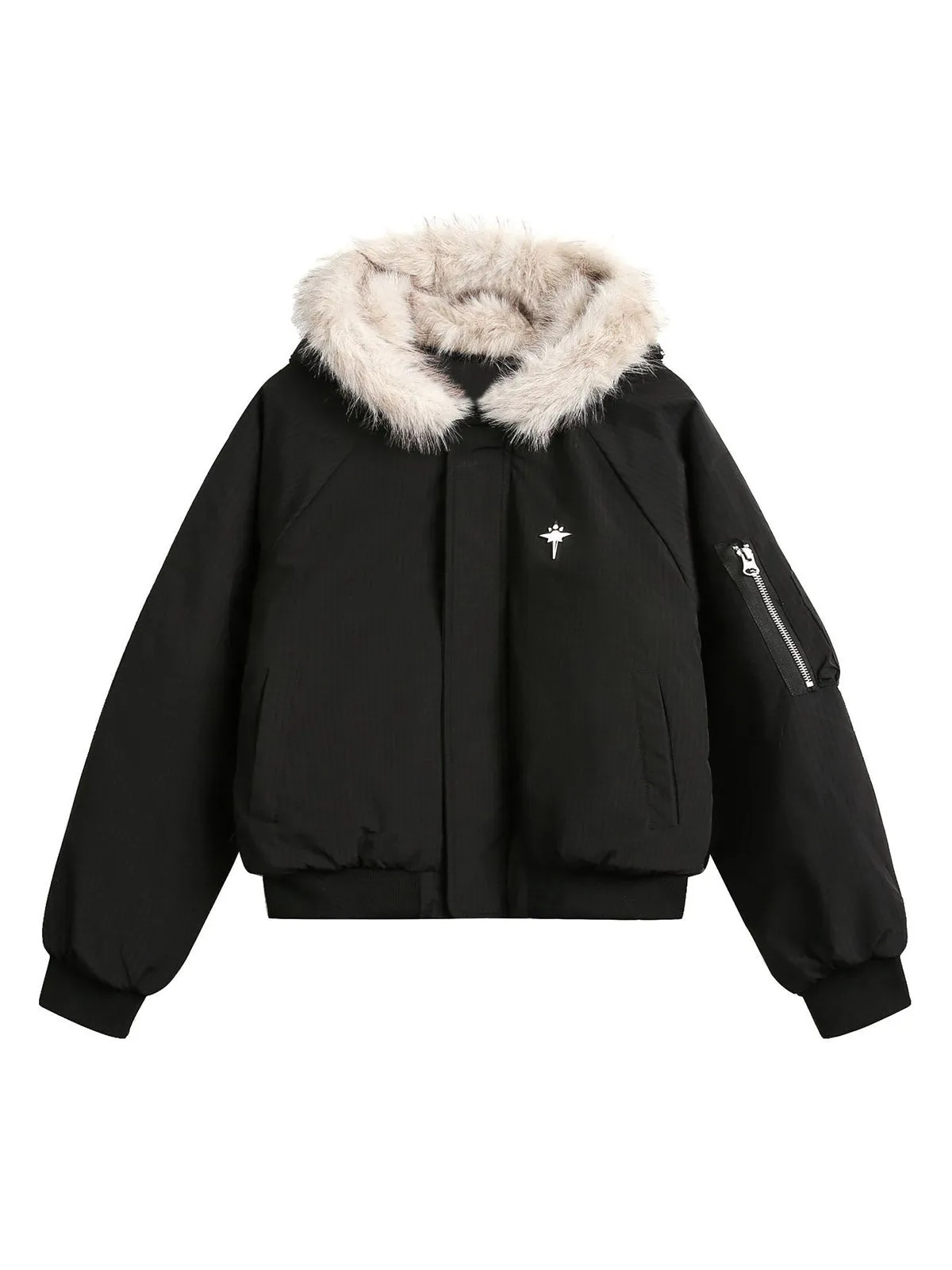 Retro Fur Hooded Fleece Bomber Jacket