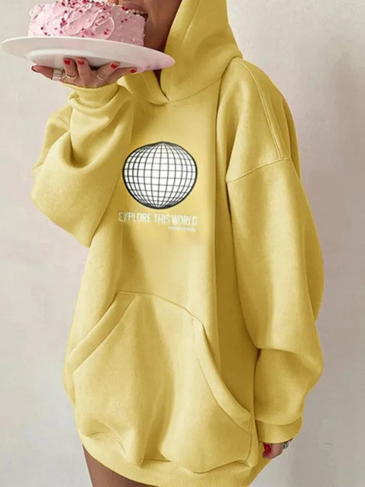 Simple Embroidery Print Oversized Hoodie