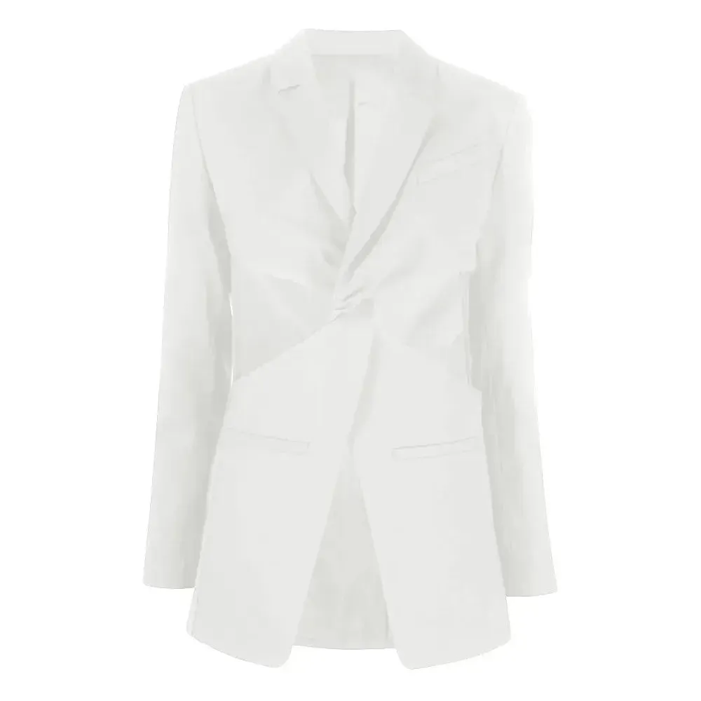 Solid Minimalsit Blazers For Women Notched Collar Long Sleeve Hollow Out Sexy Blazer Female Fashion Style Clothing