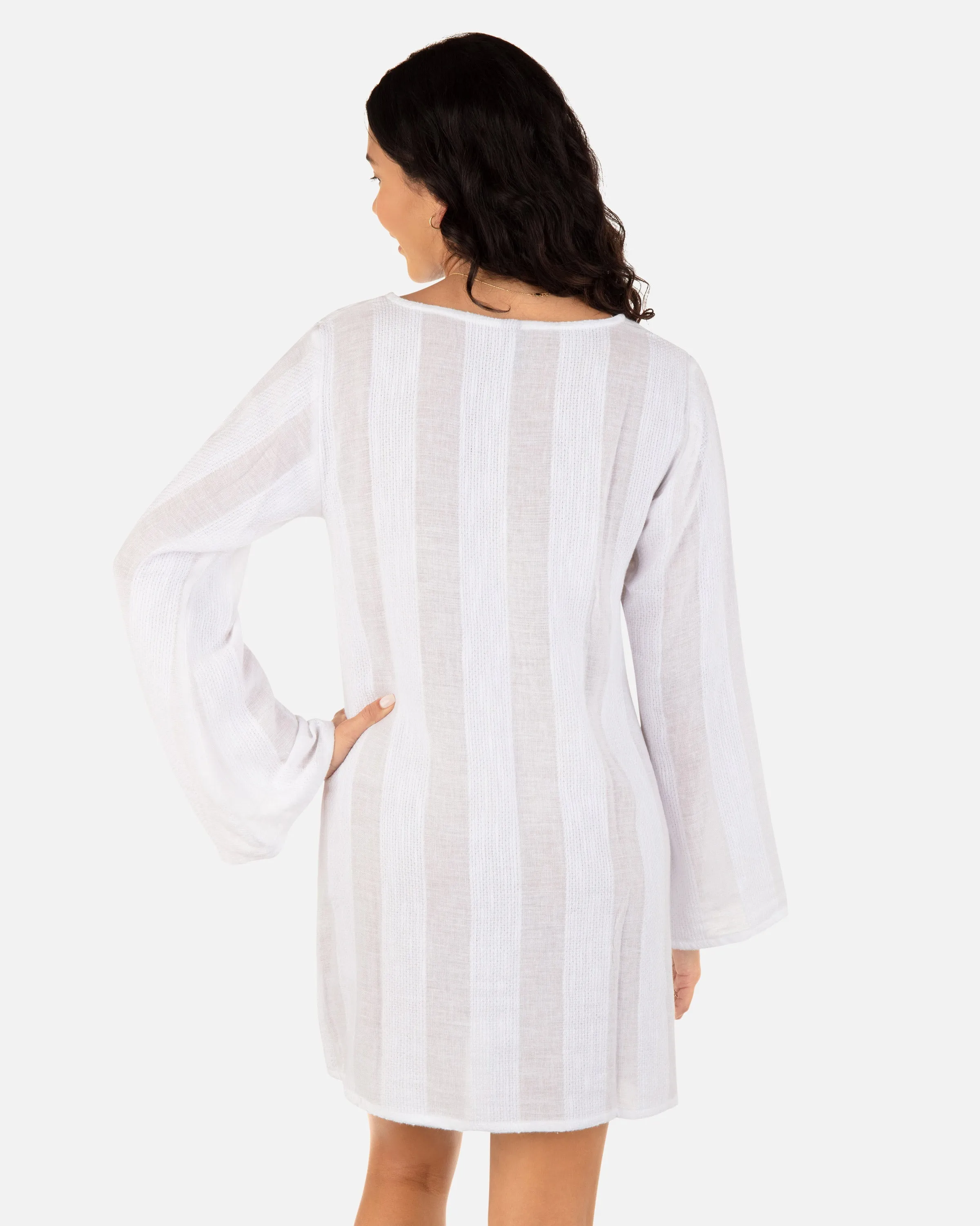 Stripe Gauze Long Sleeve Tunic