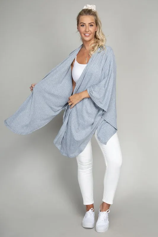 TEEK - Blue Gray Drop Shoulder Open Front Cardigan