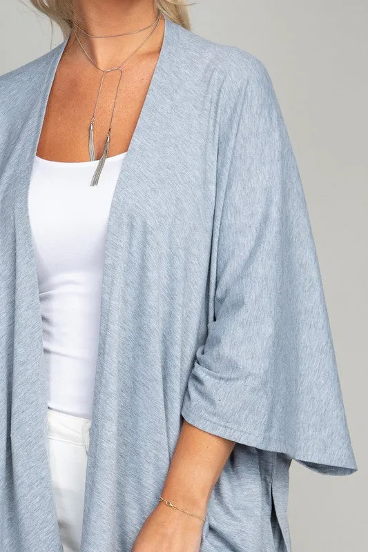 TEEK - Blue Gray Drop Shoulder Open Front Cardigan