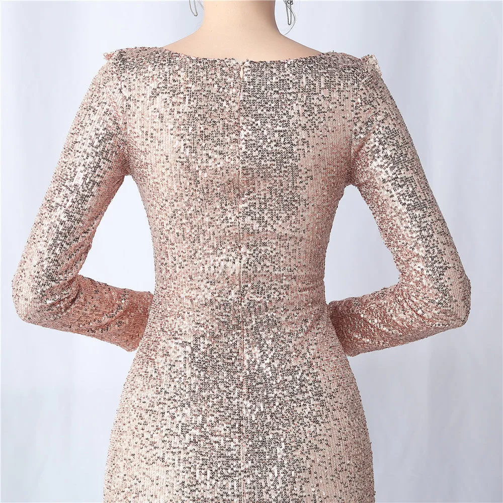 Therese Ruffled Long Sleeve Sequins Dress