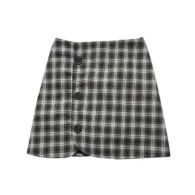 Thick Plaid Side Buttons Brown Black Skirt