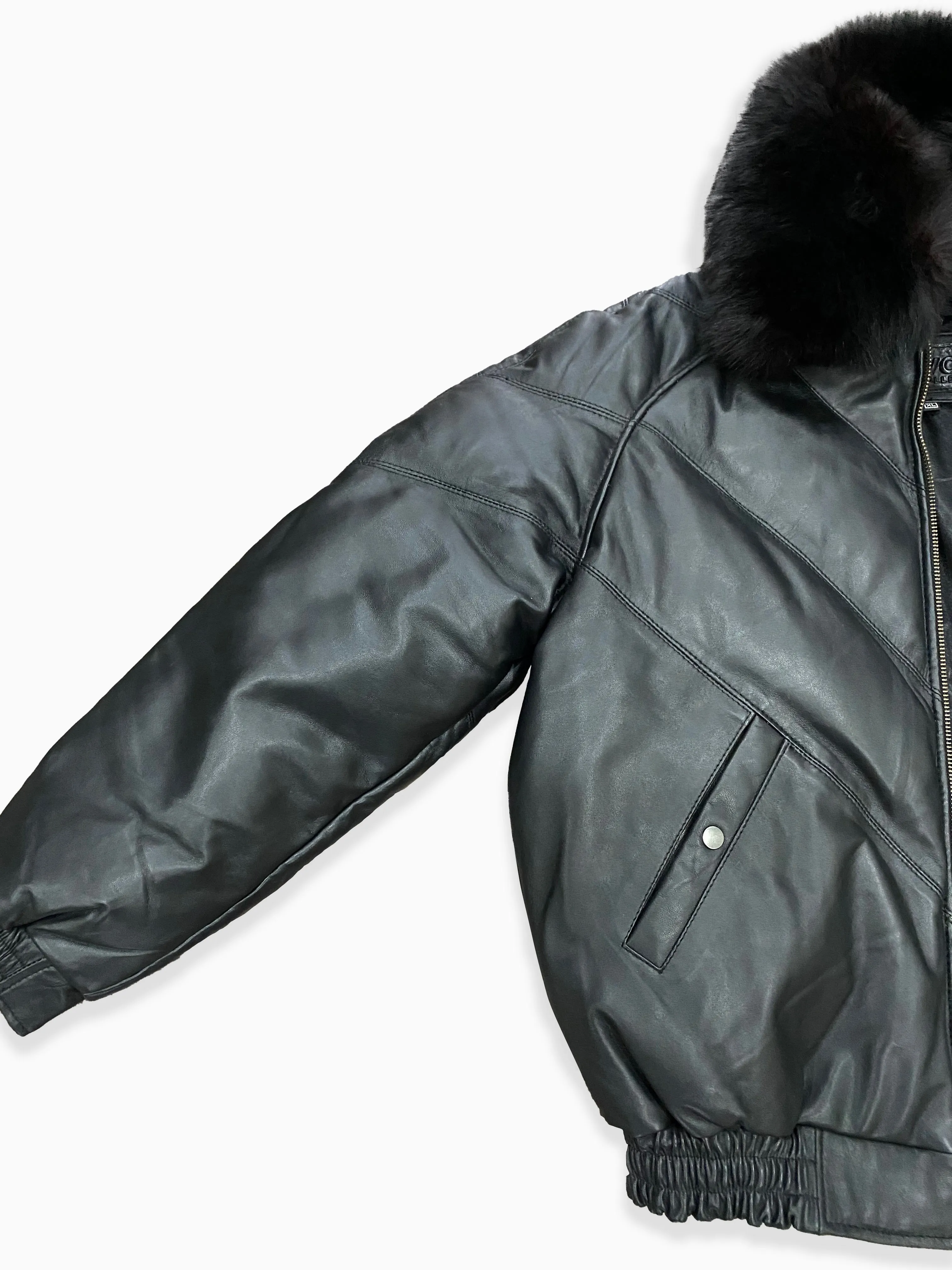 Triple Black Goose Leather Bomber Jacket