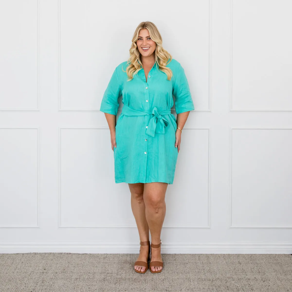 Veronica linen shirt dress - sea green