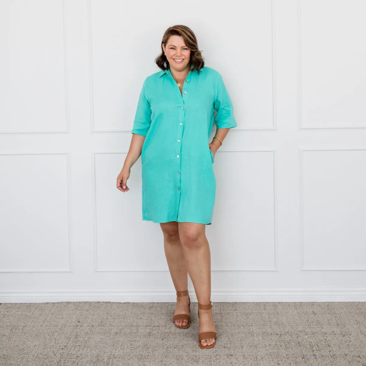 Veronica linen shirt dress - sea green