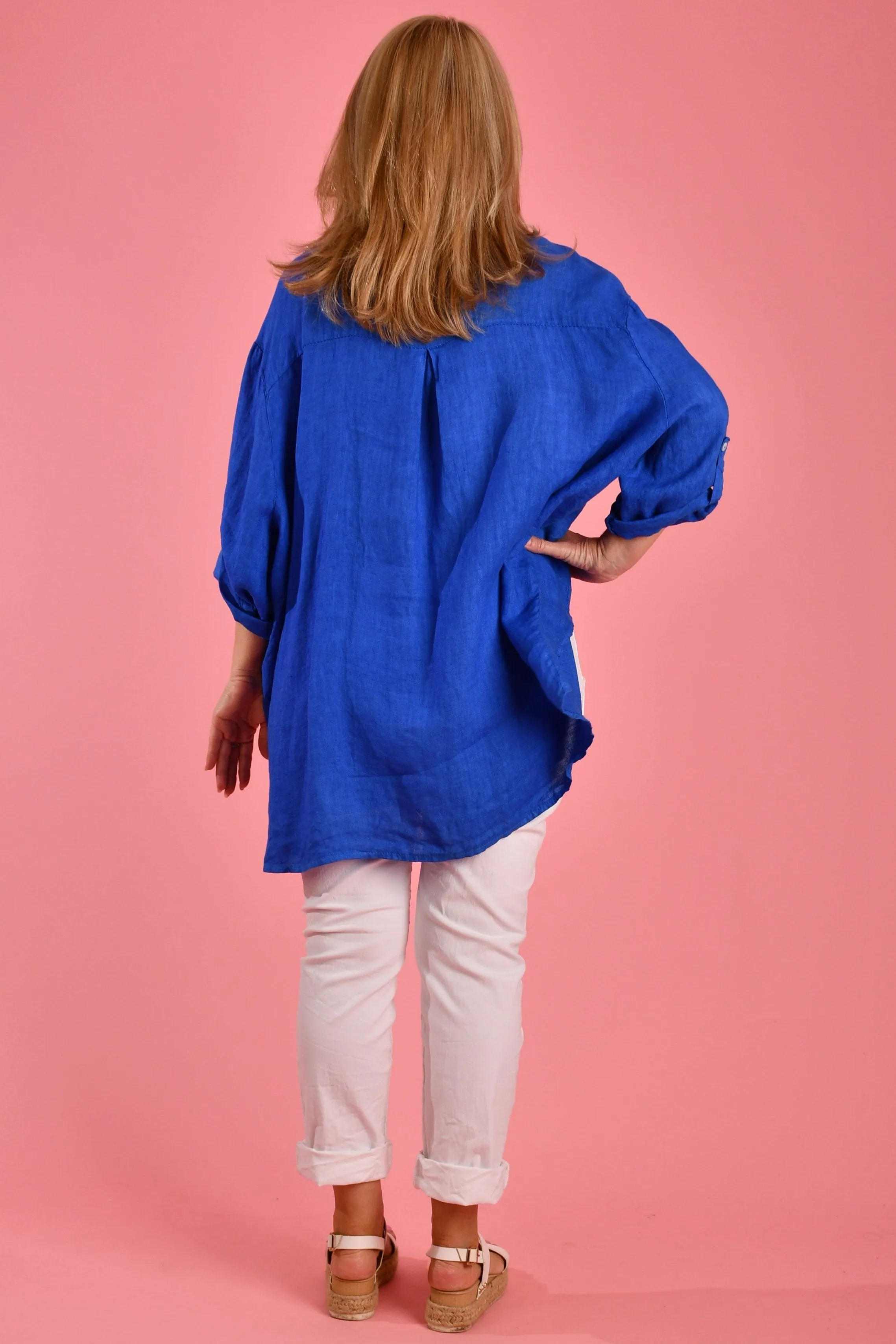 VLST600 (22C196) - NAPLES LINEN BUTTON UP - COBALT