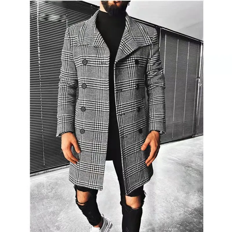 West Louis™ Warm Outwear Long Button Plaid Trench Coat