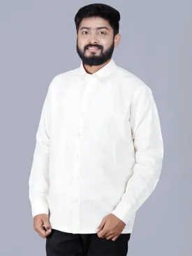 White Solid Handwoven Linen Men Full Sleeves Shirt