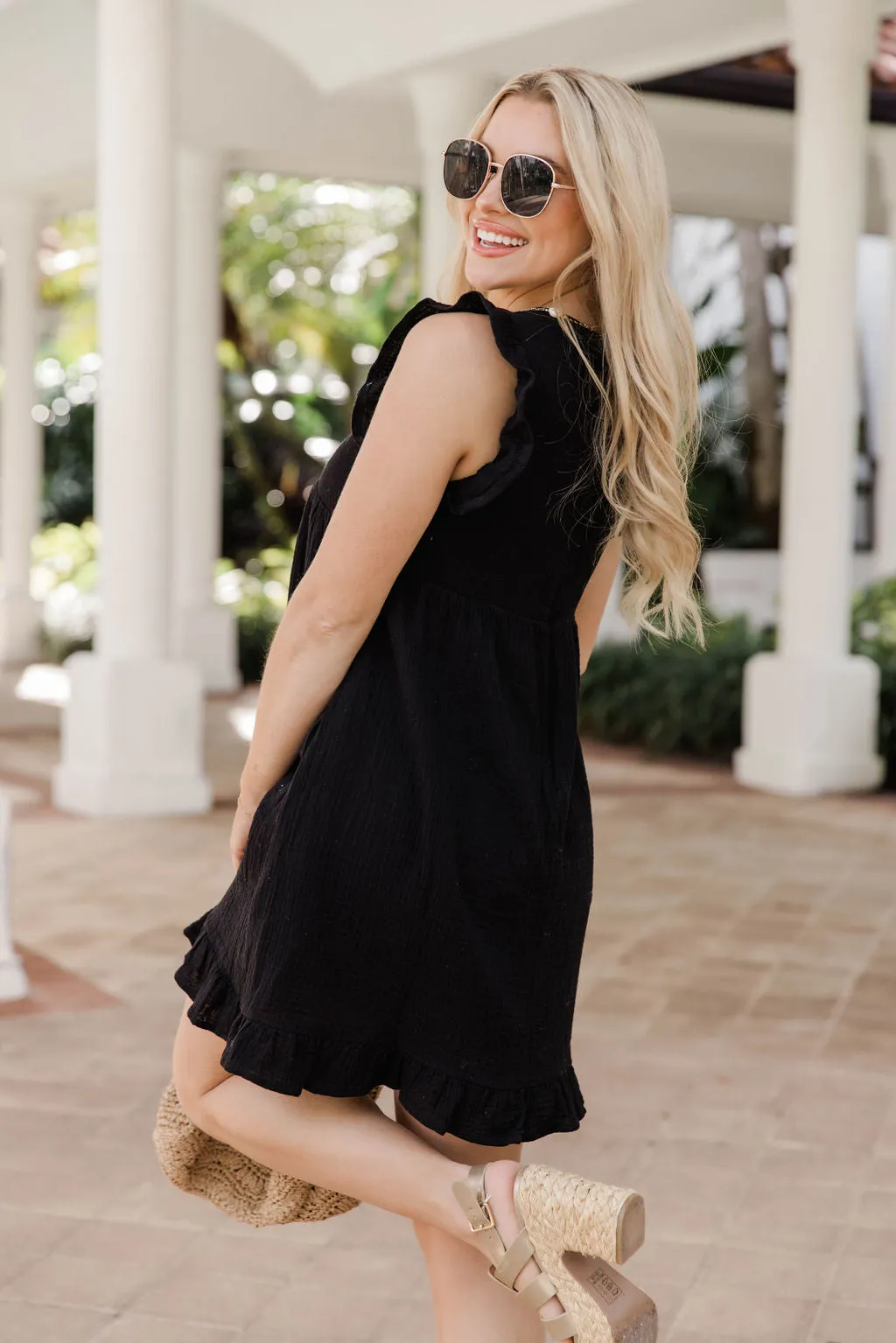 You're Just My Type Black Gauze Romper Dress FINAL SALE